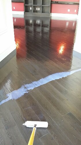 Recoat of a Prefinished Hand-Scraped Dark Oak Floor